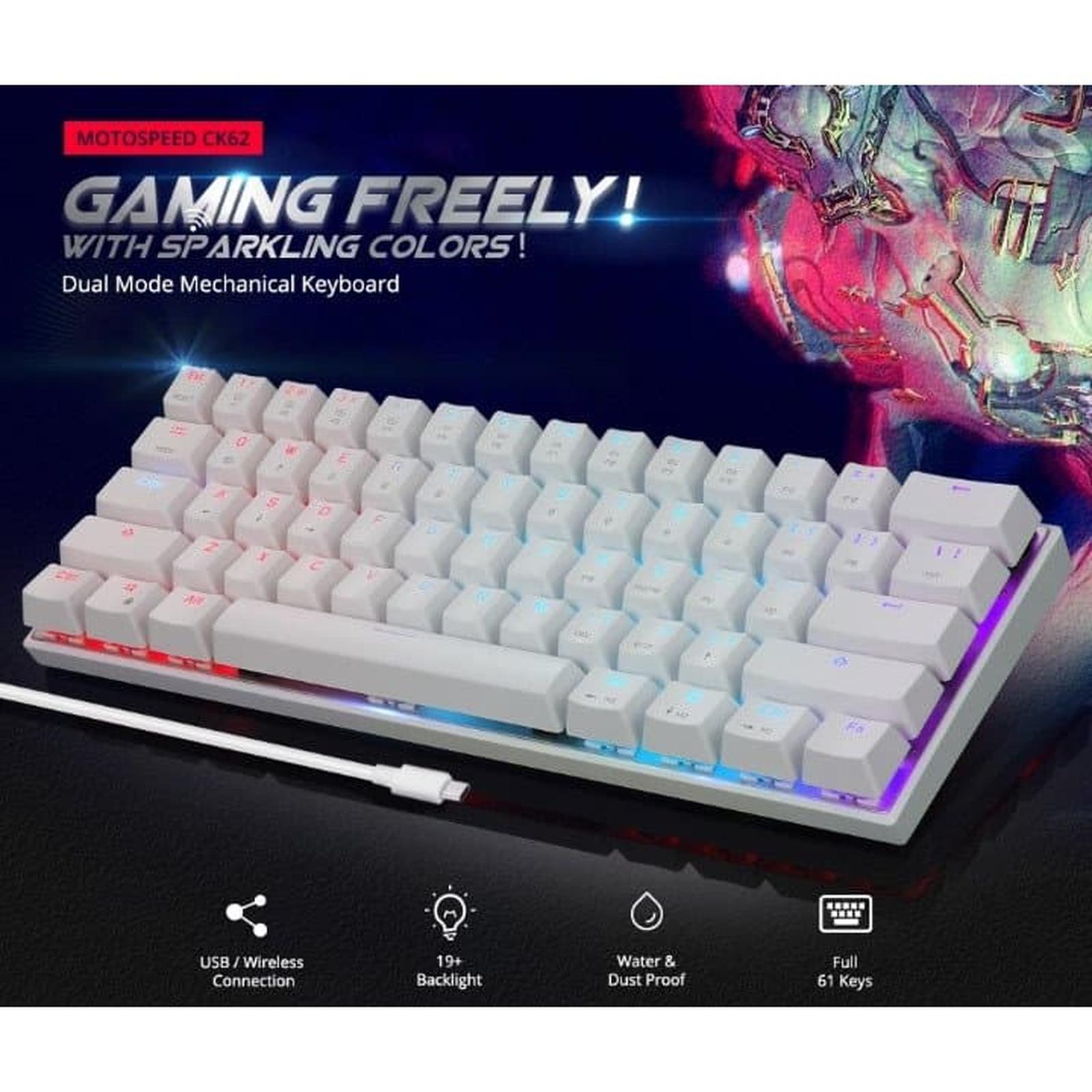 MECHANICAL KEYBOARD MOTOSPEED CK62 RGB 60% 2 MODE WIRED AND BLUETOOTH - Hitam, RED SWITCH