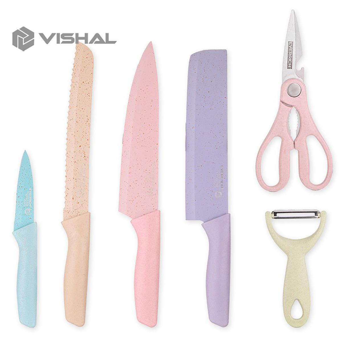 VISHAL [COD] Pisau Set Warna Warni 6in1 Viral - Stainless Steel Anti Lengket / VS-1803 - Pisau pelangiVS-1803
